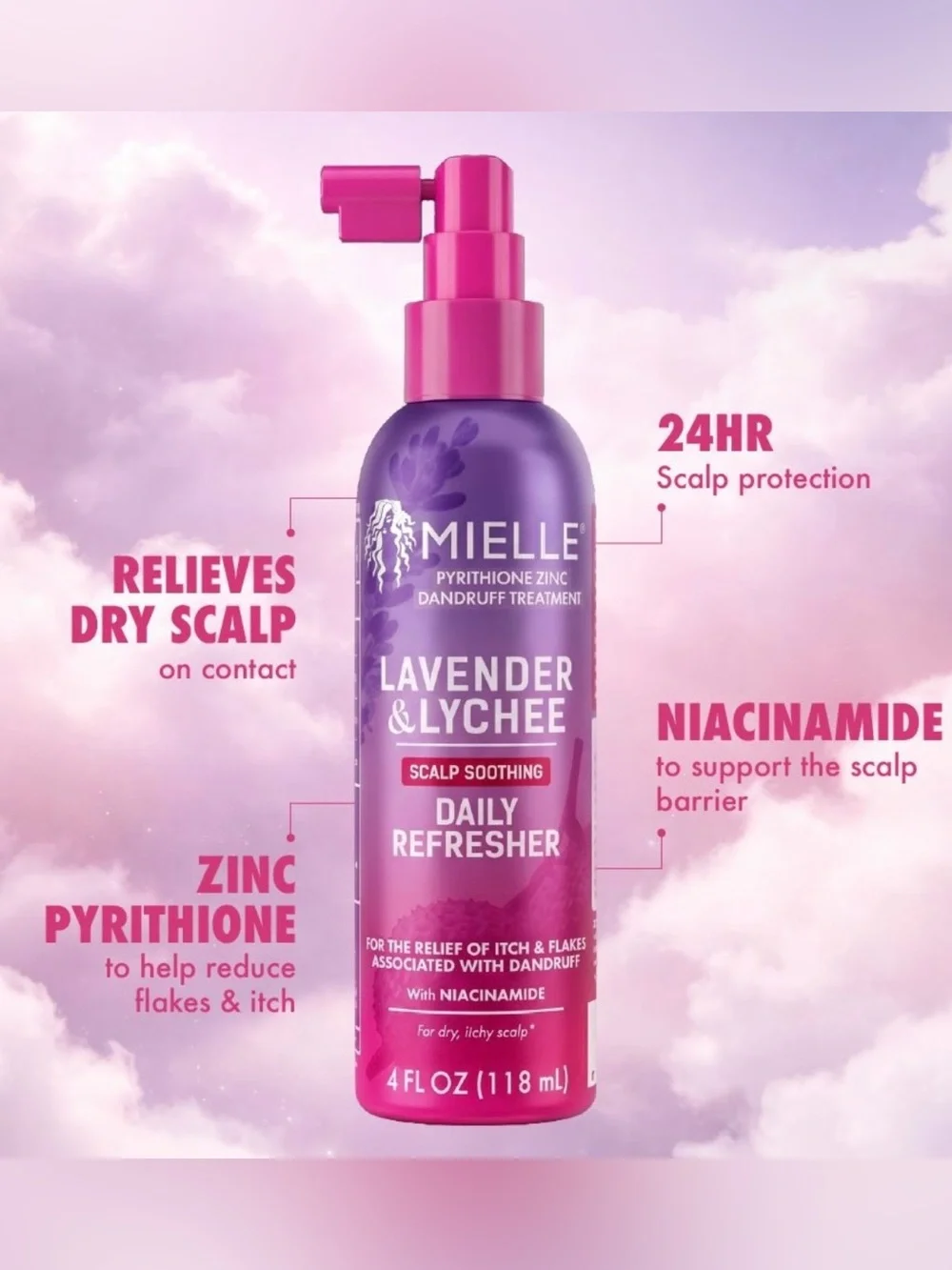Mielle Lavender & Lychee Soothing Hair & Scalp Refresher…4 oz…New